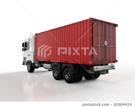 Logistic trailer truck or lorry with container on white background Logistic trailer truck or lorry with container on white background 92904424