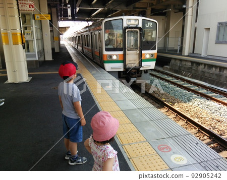 Traveling with children on the train 92905242