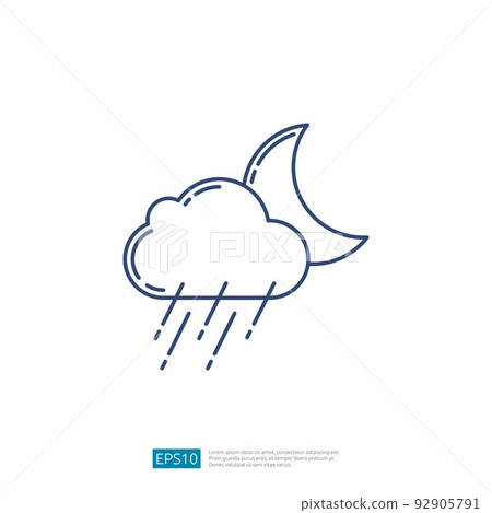 Cloud Moon Night and Heavy Rain Drops Weather Outline Icon Cloud Moon Night and Heavy Rain Drops Weather Outline Icon 92905791