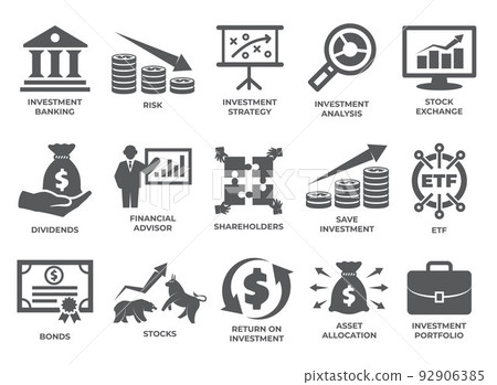 Investment icons set on white background Investment icons set on white background 92906385