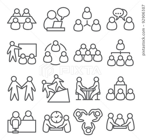 Business meeting line icons on white background - Stock Illustration ...