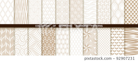 Geometric set of seamless gold and white patterns. Simpless graphics 92907231