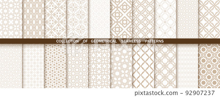 Geometric set of seamless gold and white patterns. Simpless graphics 92907237