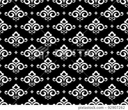Flower geometric pattern. Seamless vector background. White and black ornament. Ornament for fabric, wallpaper, packaging. Decorative print Flower geometric pattern. Seamless vector background. White and black ornament. Ornament for fabric, wallpaper, packaging. Decorative print 92907262