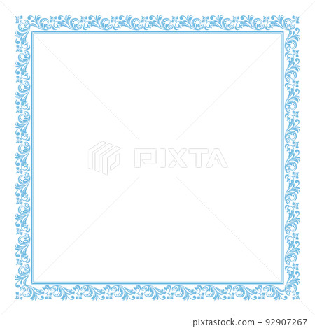 Decorative frame Elegant vector element for design in Eastern style, place for text. Floral blue and white border. Lace illustration for invitations and greeting cards Decorative frame Elegant vector element for design in Eastern style, place for text. Floral blue and white border. Lace illustration for invitations and greeting cards 92907267