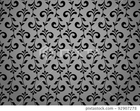 Flower pattern. Seamless black and gray ornament. Graphic vector background. Ornament for fabric, wallpaper, packaging 92907278
