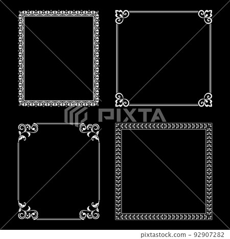 Set of decorative frames Elegant vector element for design in Eastern style, place for text. Floral black and white borders. Lace illustration for invitations and greeting cards. 92907282