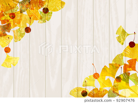 Ginkgo and ginkgo oil painting style corner frame background on vertical white wood board 92907476