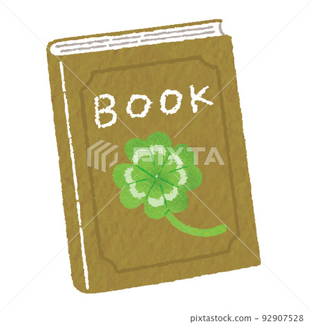 Illustration of a brown book with a picture of a clover Illustration of a brown book with a picture of a clover 92907528