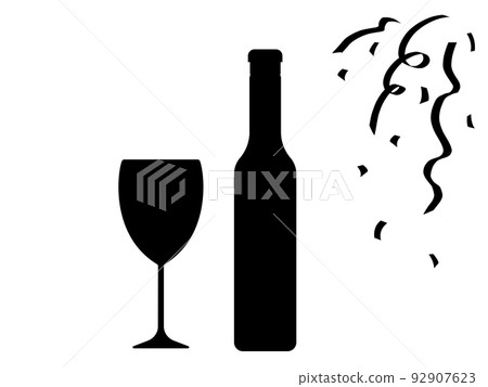 Simple silhouette illustration of a party (wine glasses, bottles, crackers) 92907623