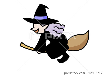 A witch riding a broom - Stock Illustration [92907747] - PIXTA