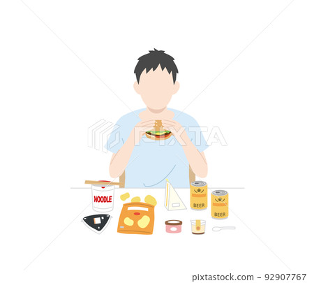 吃不健康的飯菜 男人暴飲暴食 暴食插圖 吃不健康的飯菜 男人暴飲暴食 暴食插圖 92907767
