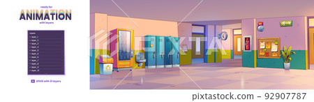 School hallway corridor layers ready for animation 92907787