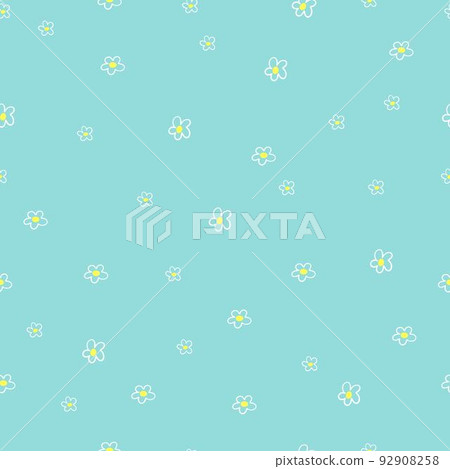 Hand drawn seamless pattern with chamomile flowers. Beautiful floral ornament on blue background. Vector illustration 92908258