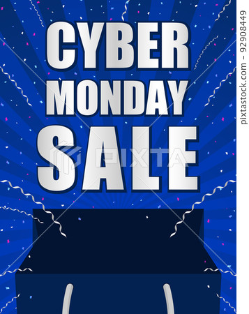 網絡星期一廣告模板/購物袋和彈出紙屑，膠帶藍色背景（垂直方向） 92908449