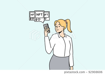 Woman with NFT pictures Woman with NFT pictures 92908606