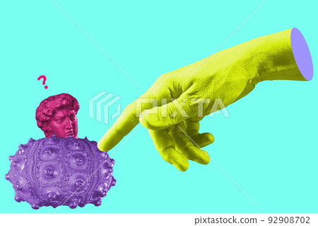 Modern creative colored graphic sculpture with light background . Digital texture with antique statue head in zine style. Contemporary art poster. Funky unusual design. Fashion aesthetic culture. Modern creative colored graphic sculpture with light background . Digital texture with antique statue head in zine style. Contemporary art poster. Funky unusual design. Fashion aesthetic culture. 92908702