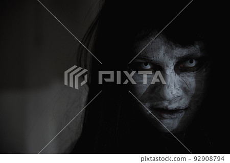 Close up face of horror woman ghost cruel, Close up face of horror woman ghost cruel, 92908794