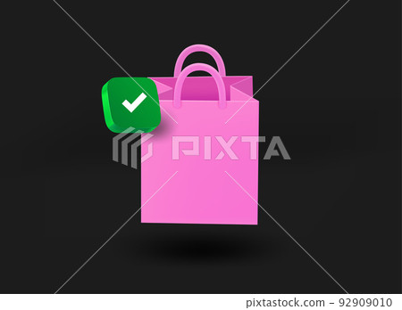 Opened shopping bag with checkmark icon. 3d vector illustration Opened shopping bag with checkmark icon. 3d vector illustration 92909010