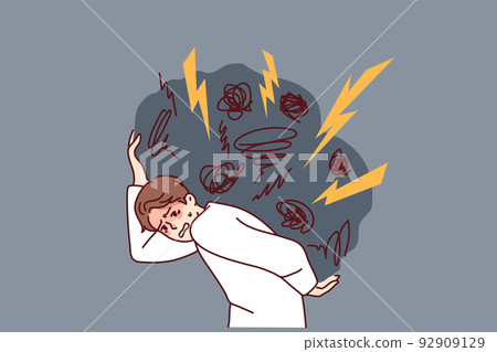 Man with burden of overthinking and anxiety Man with burden of overthinking and anxiety 92909129