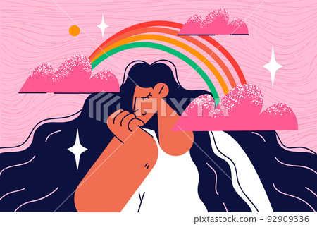 Girl dreaming imagining happy future Girl dreaming imagining happy future 92909336