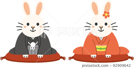 2023年兔年新年賀卡材料一隻穿著和服鞠躬的兔子情侶 92909642