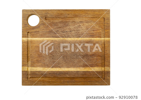 Wooden cutting board isolated on white background, full depth of field. 92910078