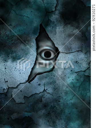 Eyes peeking through a crack in the wall, front 92910271