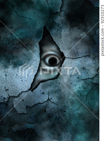 眼睛透過牆壁的裂縫向下窺視 92910273