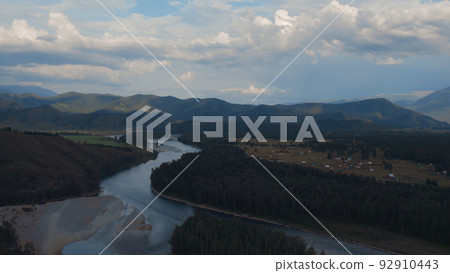 Majestic river Katun in valley of Altai under dramatic sky 92910443
