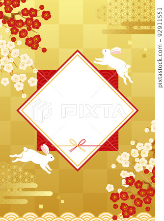2023年新年銷售日式橫幅、海報背景（日式、新年、新年、日本、花卉、矢量圖 92911551
