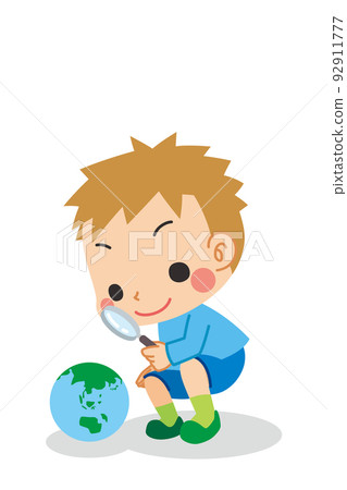 Illustration of a cute little boy observing the... - Stock Illustration ...