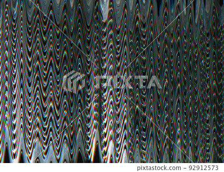 Neon noise texture. Glitch art. Futuristic distortion. Green orange silver color holographic waves artifacts on dark black illustration abstract background. Neon noise texture. Glitch art. Futuristic distortion. Green orange silver color holographic waves artifacts on dark black illustration abstract background. 92912573