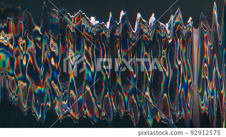 Neon glitch background. Color distortion. Matrix damage. Red blue green holographic noise artifacts on dark black illustration abstract texture. 92912575
