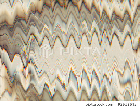 Glitch noise texture. Digital distortion. Signal error. Beige black color fuzzy vibration wave defect on light illustration abstract background. 92912682