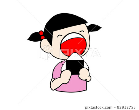 Illustration of a girl eating rice balls Illustration of a girl eating rice balls 92912753