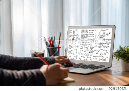 Mathematic equations and modish formula on computer screen 92913085