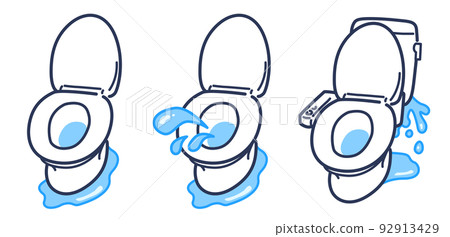 Illustration set of a leaking toilet 92913429