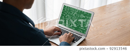 Mathematic equations and modish formula on computer screen 92913546