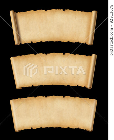 Old Parchment paper scroll set isolated on black. Horizontal banners 92913678
