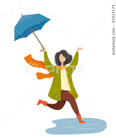 Rainy Weather in Autumn Park, Umbrella Vector Rainy Weather in Autumn Park, Umbrella Vector 92914174