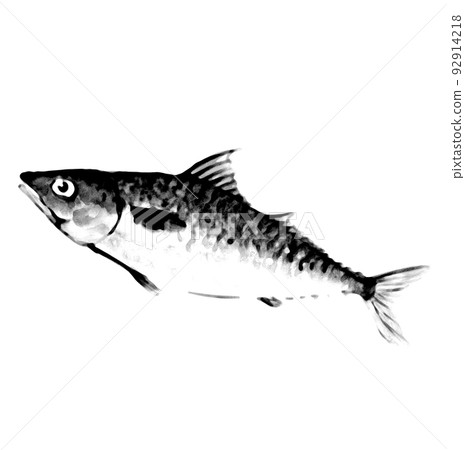 Gyotaku touch mackerel one tail [watercolor painting] white background transparent background PNG 92914218