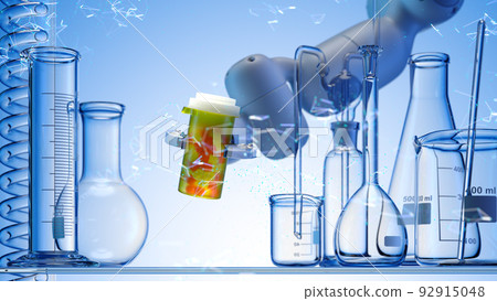 Modern High Tech Authentic Robot Arm Holding Bottle of Pills. Modern High Tech Authentic Robot Arm Holding Bottle of Pills. 92915048