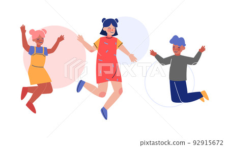 Happy Boy and Girl Character Jumping Feeling Jubilation Vector Set Happy Boy and Girl Character Jumping Feeling Jubilation Vector Set 92915672