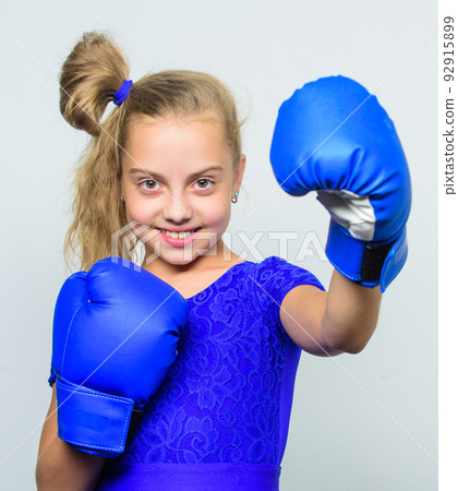 Boxer child workout, healthy fitness. training with coach. Fight. Sport and sportswear fashion. knockout and energy. Sport success. little girl in boxing gloves punching. I am ready to fight. 92915899