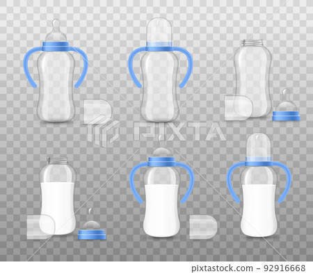 Feeding bottles for newborns, babies in realistic 3d vector illustration 92916668