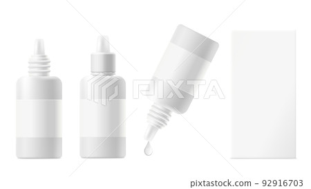 Eye drops blank bottles and box template realistic vector illustration isolated. 92916703