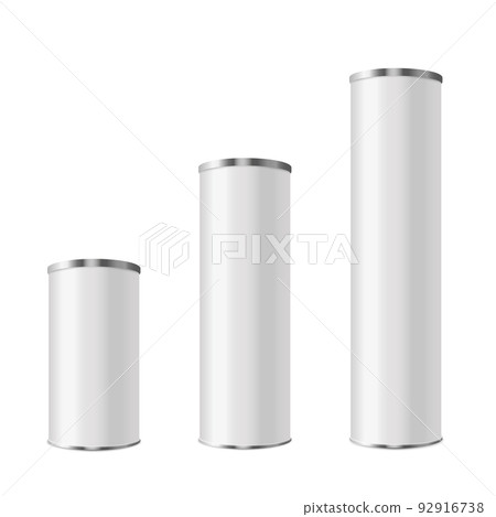 Cylindrical tubes of different sizes with lid, realistic 3d vector illustration isolated on white background. Cylindrical tubes of different sizes with lid, realistic 3d vector illustration isolated on white background. 92916738