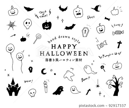 Set of doodle-style Halloween materials Illustration hand-drawn Halloween pumpkin ghost decoration cute 92917337
