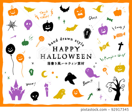 Set of doodle-style Halloween materials Illustration hand-drawn Halloween pumpkin ghost decoration cute 92917345